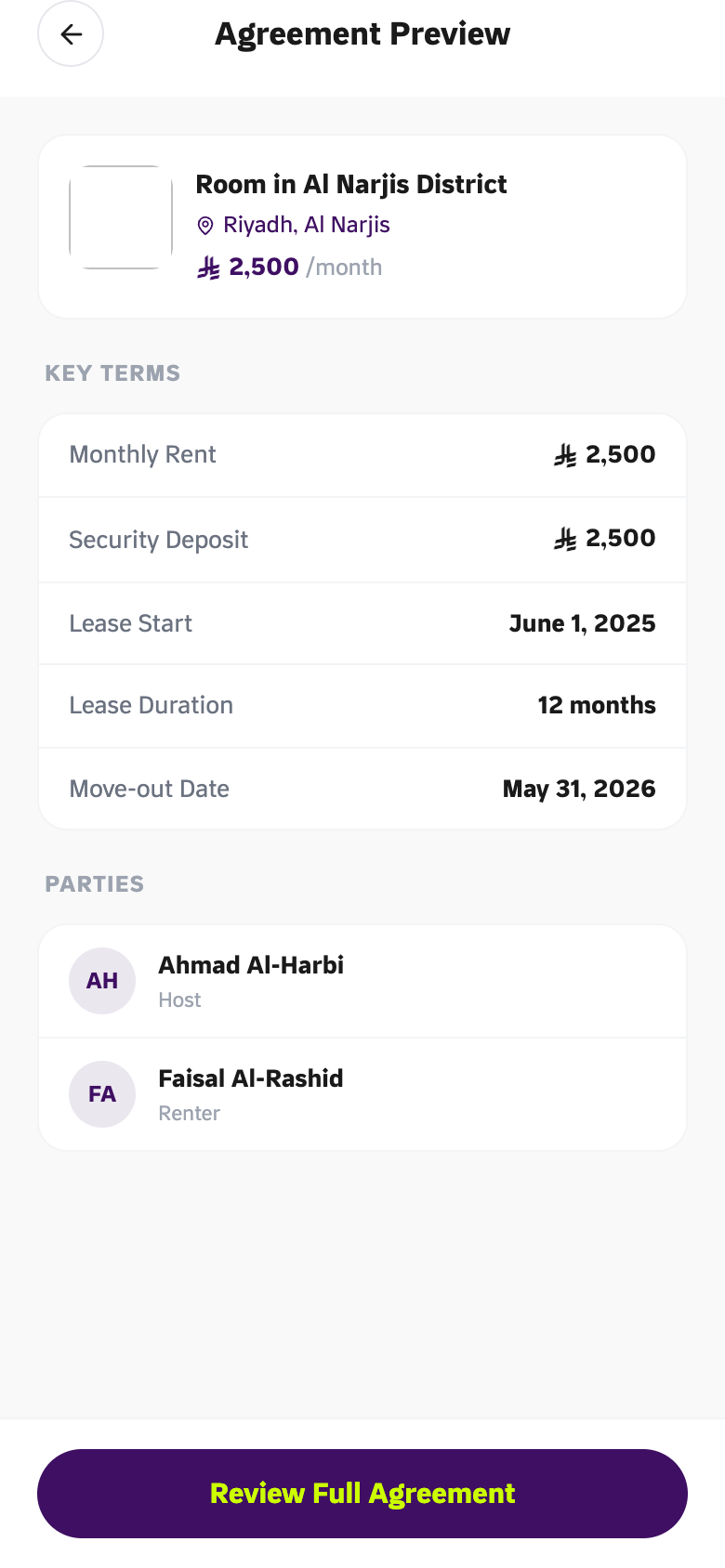 Ghurfa app — Review the agreement