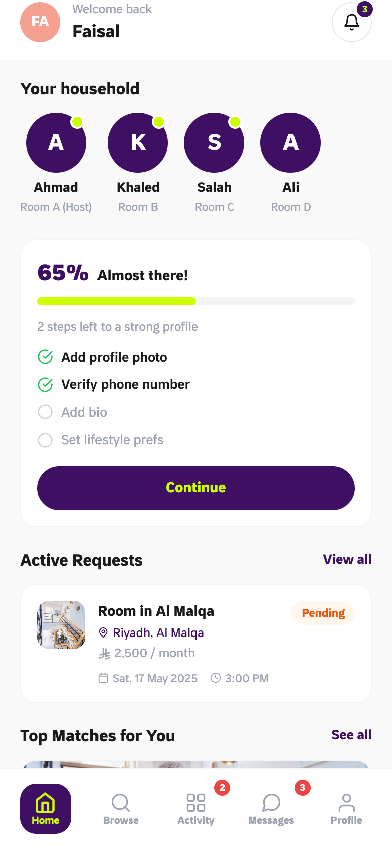 Ghurfa app — Renter dashboard