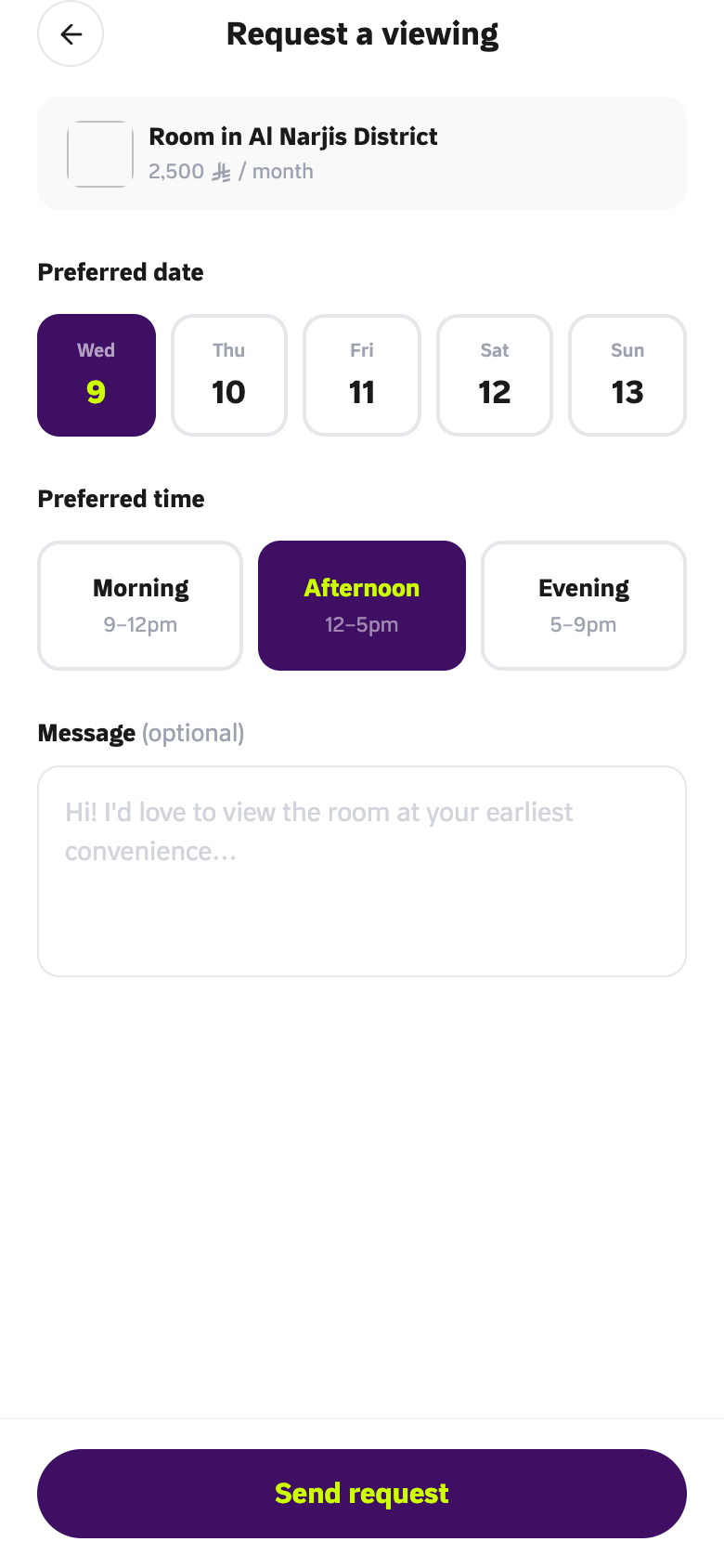Ghurfa app — Request a viewing