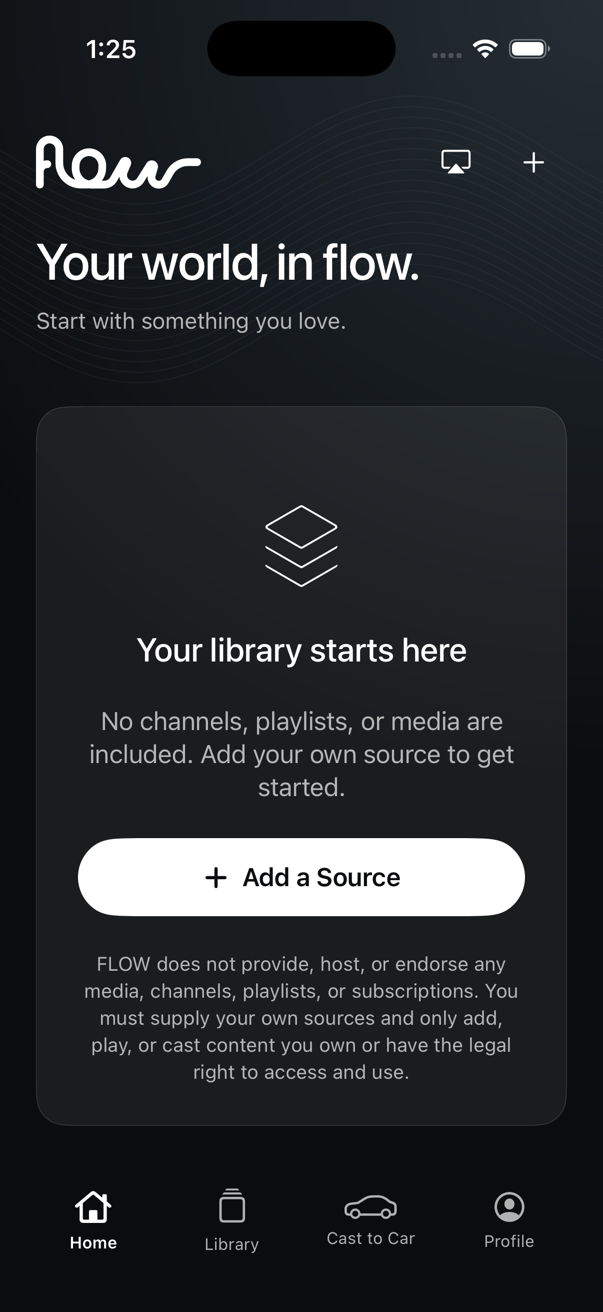 Flow empty library component with Add a Source action